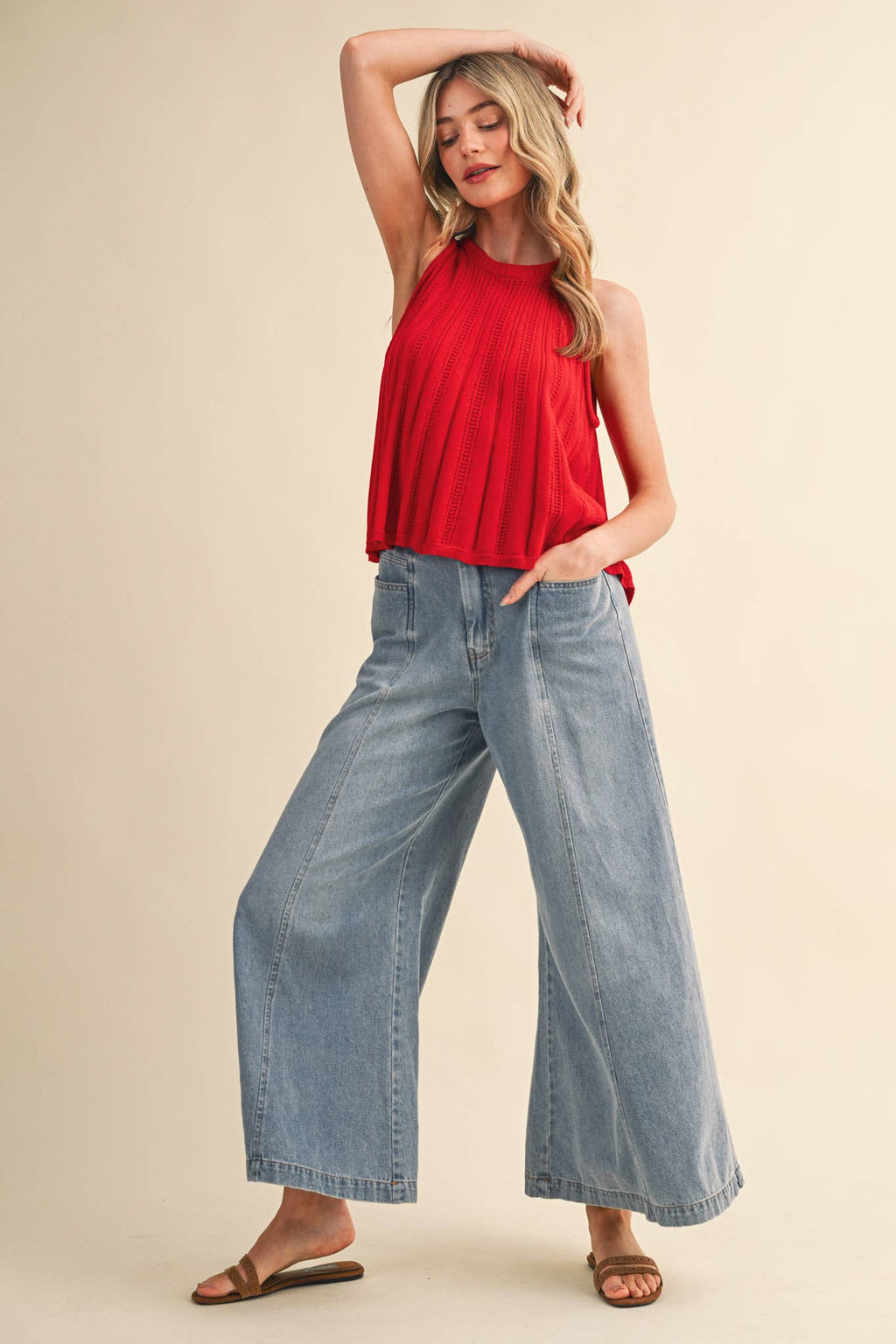 Poppy Red Sleeveless Knit Tank