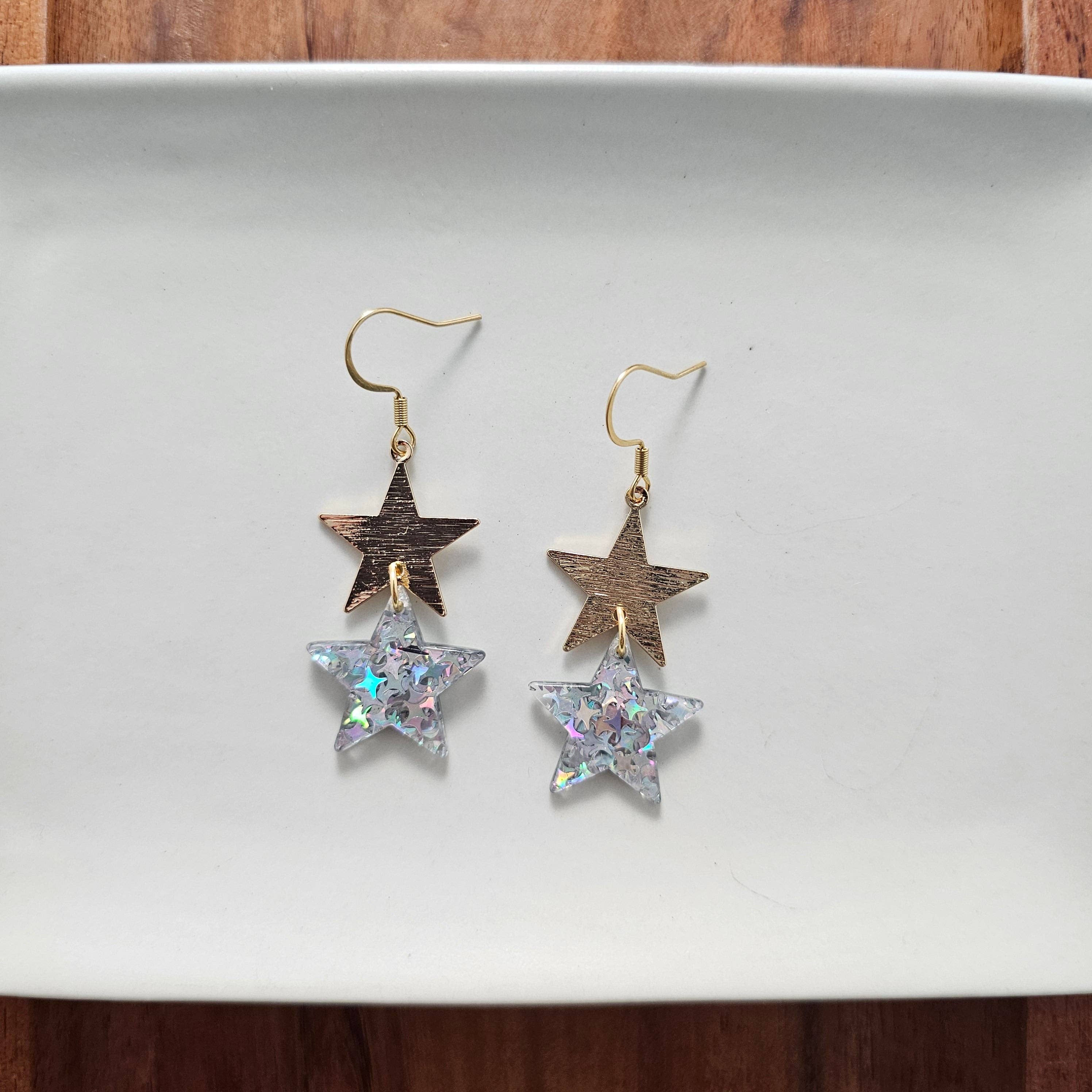 Silver Glitter Starry Earrings