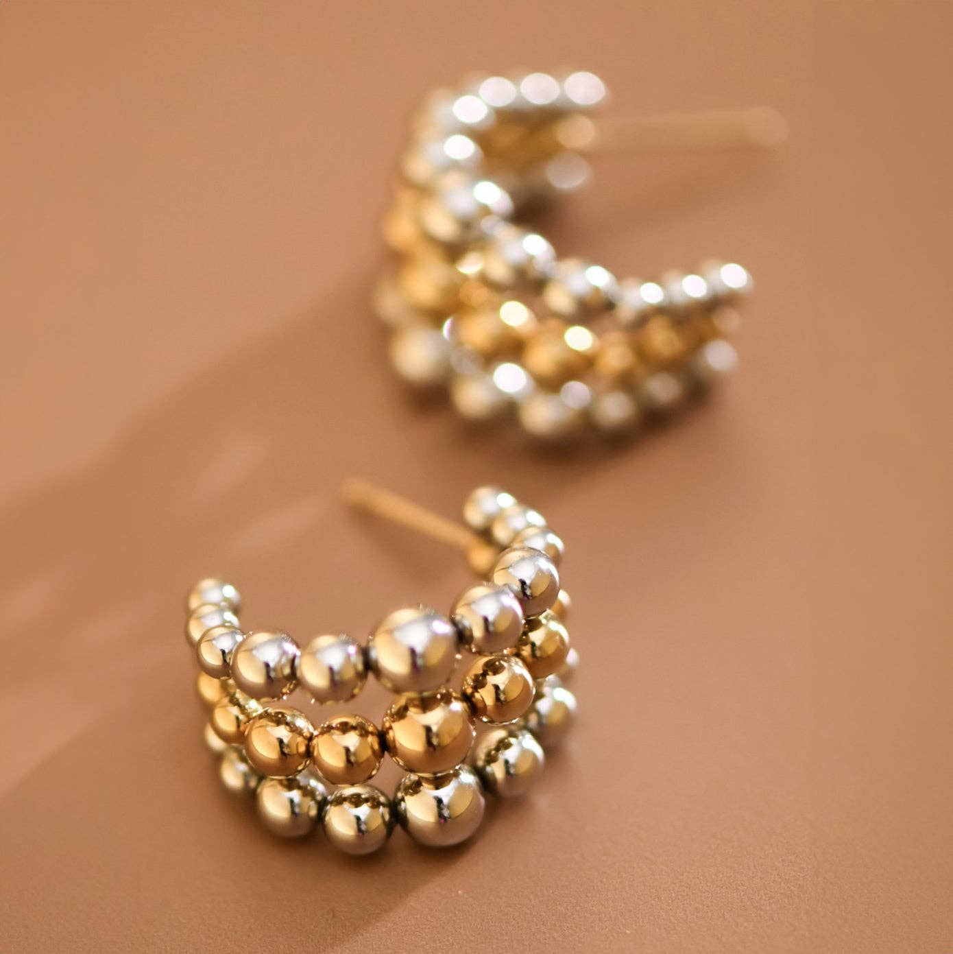 Gold Two Tone Stainless Steel Hoop Earrings