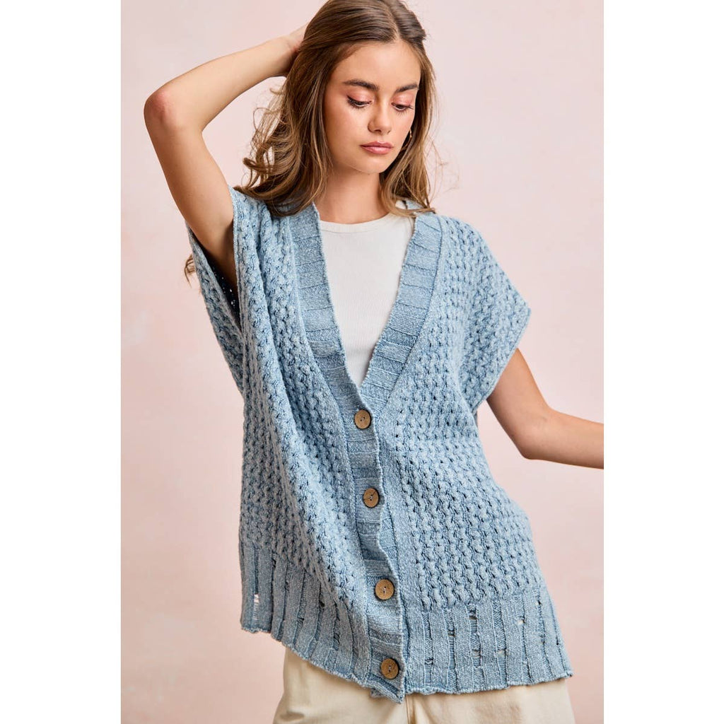 Washed Denim Knit Cardigan