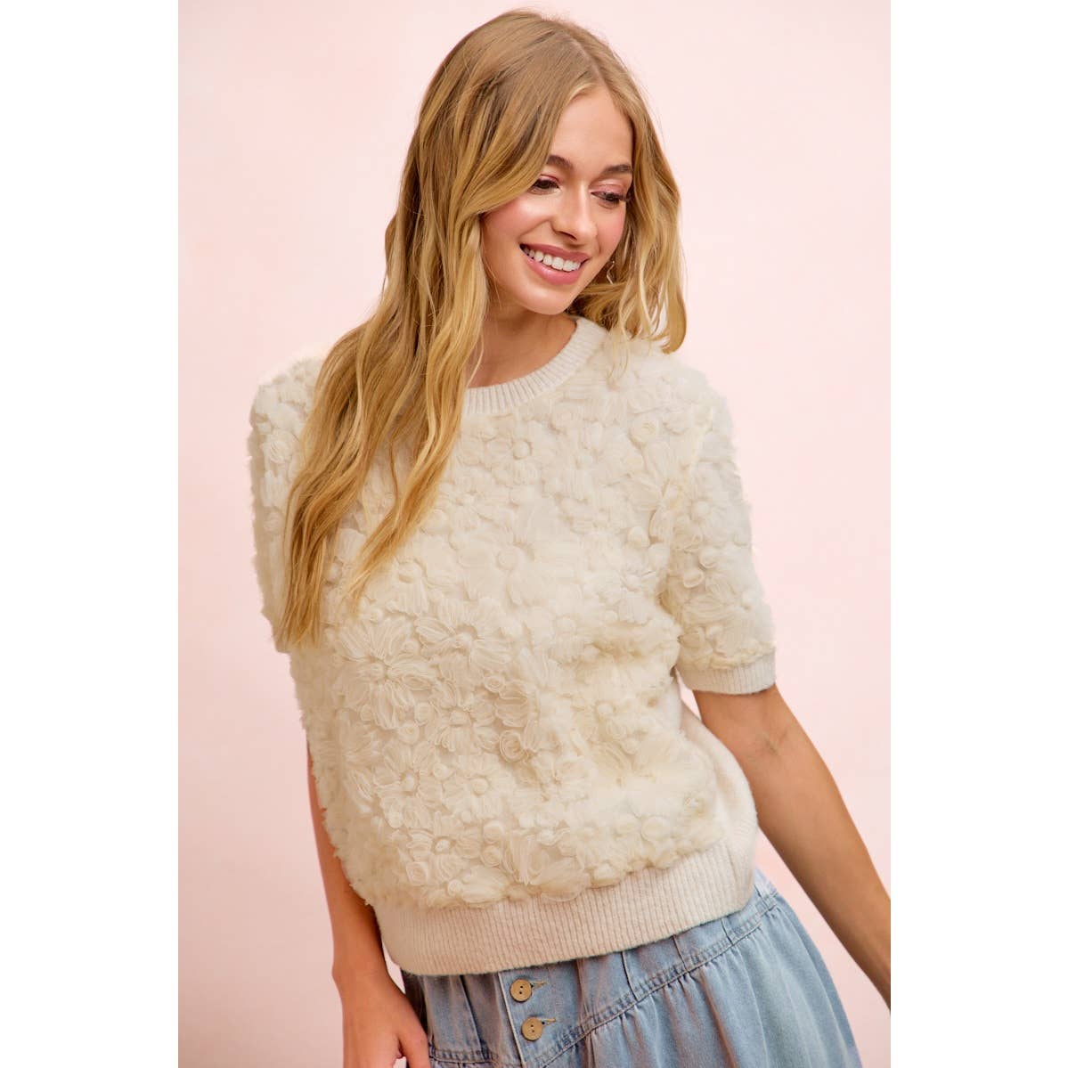 Ivory 3D Flower Lace Top