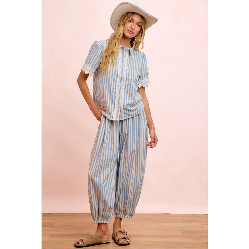 Light Blue Stripes Balloon Pants