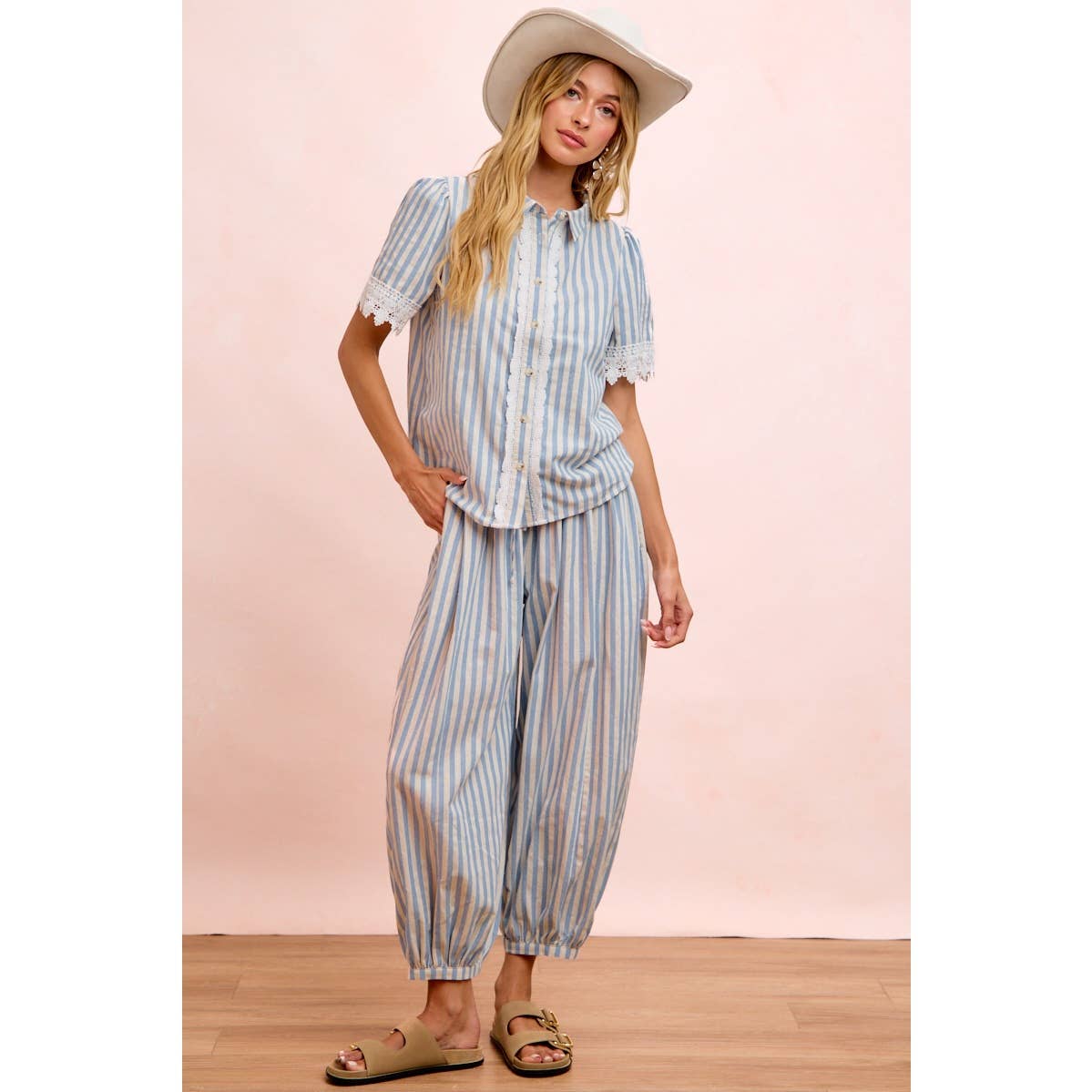 Light Blue Stripes Balloon Pants