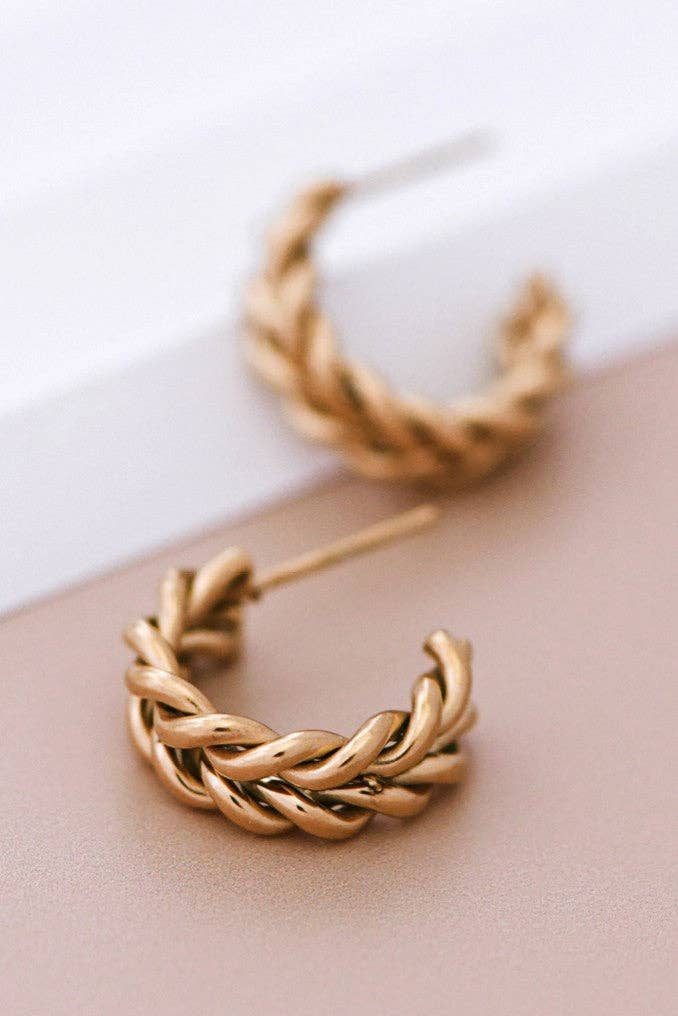 Gold Twist Stainless Steel Hoop Earrings