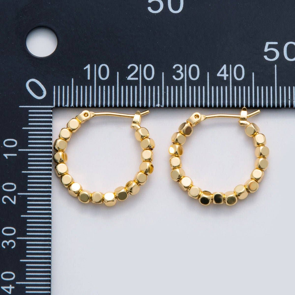 Gold Cube Bead Latch Hoop Earrings