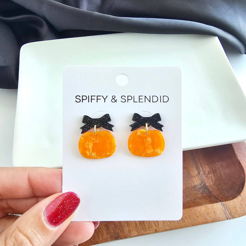Orange Bow Pumpkin Patch Earrings