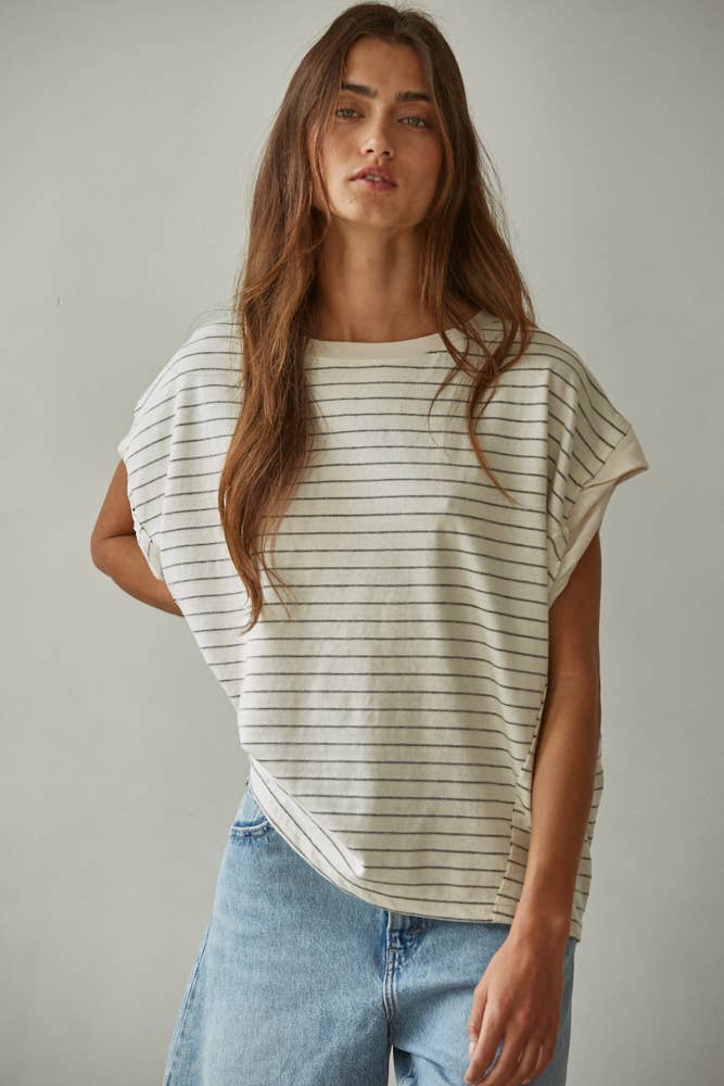 Cream & Black Striped Jersey Top