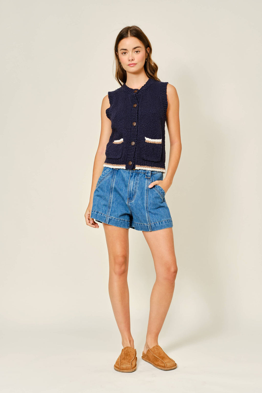 Mid Rise Flare Denim Shorts