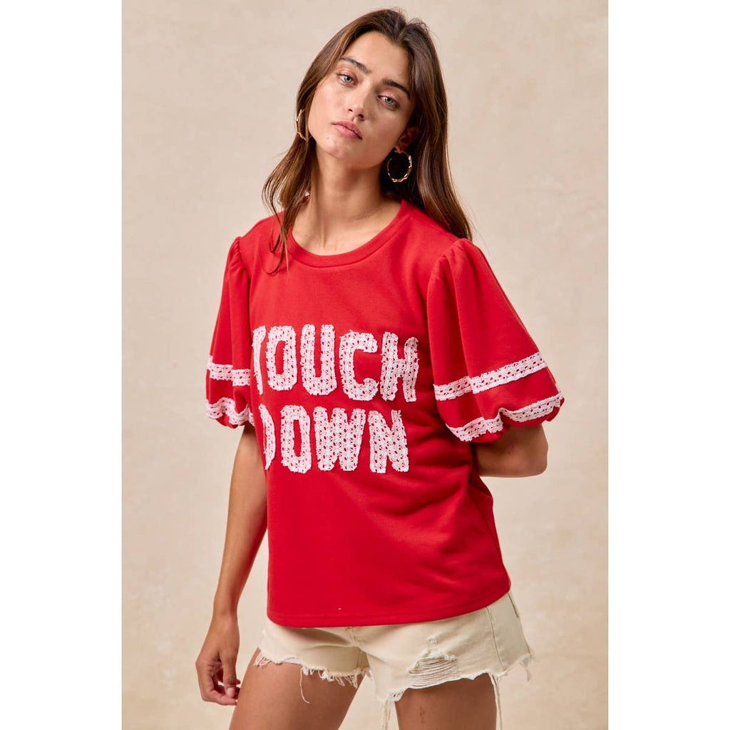 Red Touch Down Patchwork Top