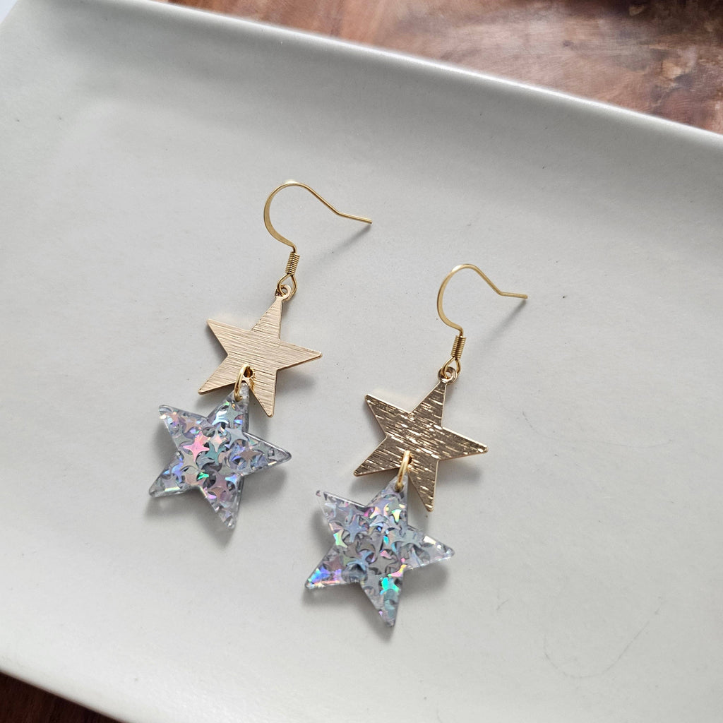 Silver Glitter Starry Earrings