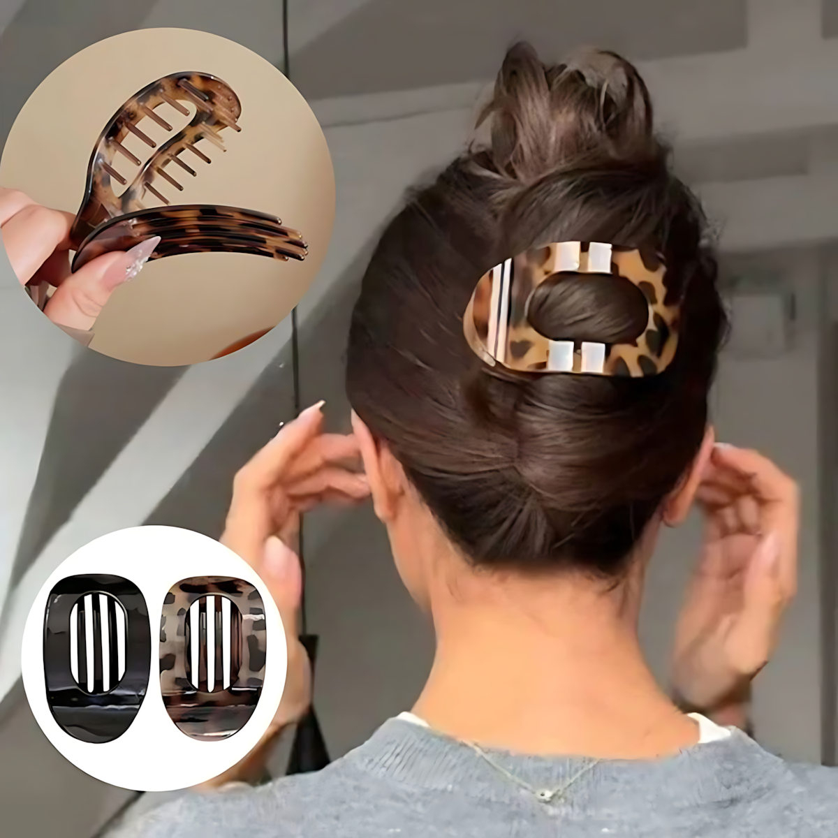 Khaki Oval Flat Hair Clip for Women