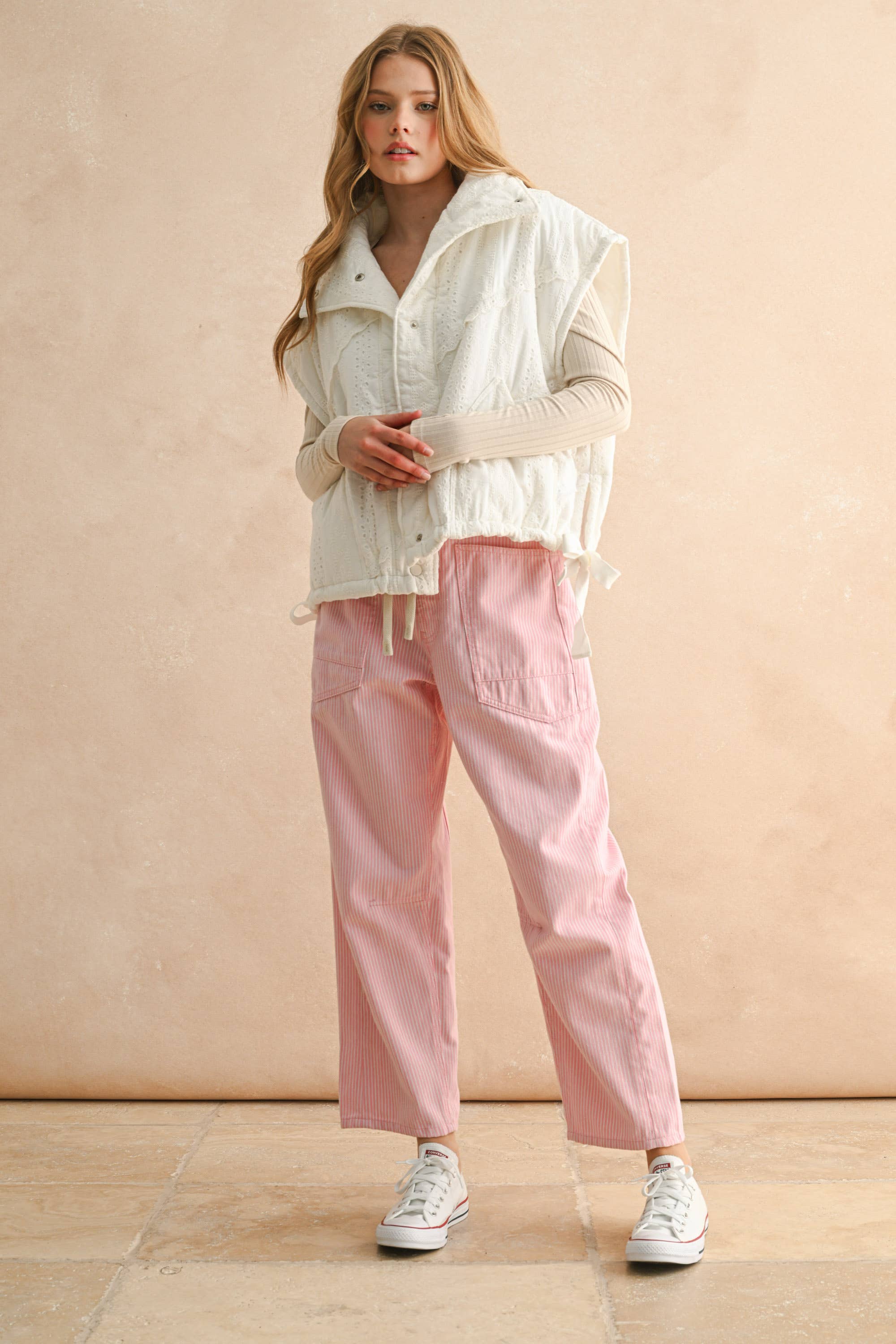 Pink Striped Barrel Pant