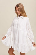 White Poplin Woven Mini Flowy Dress