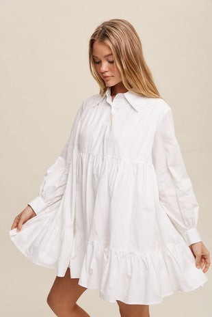 White Poplin Woven Mini Flowy Dress