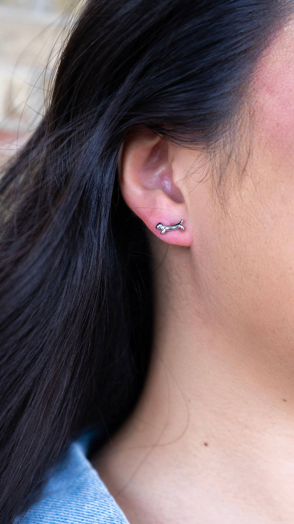 Silver Luxe Dainty Dachshund Studs