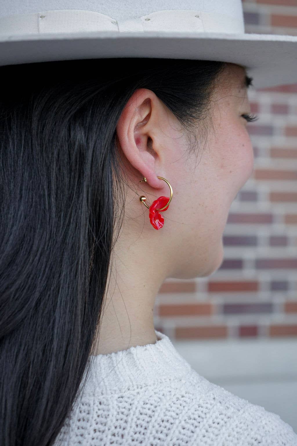 Poppy Red Magnolia Hoops