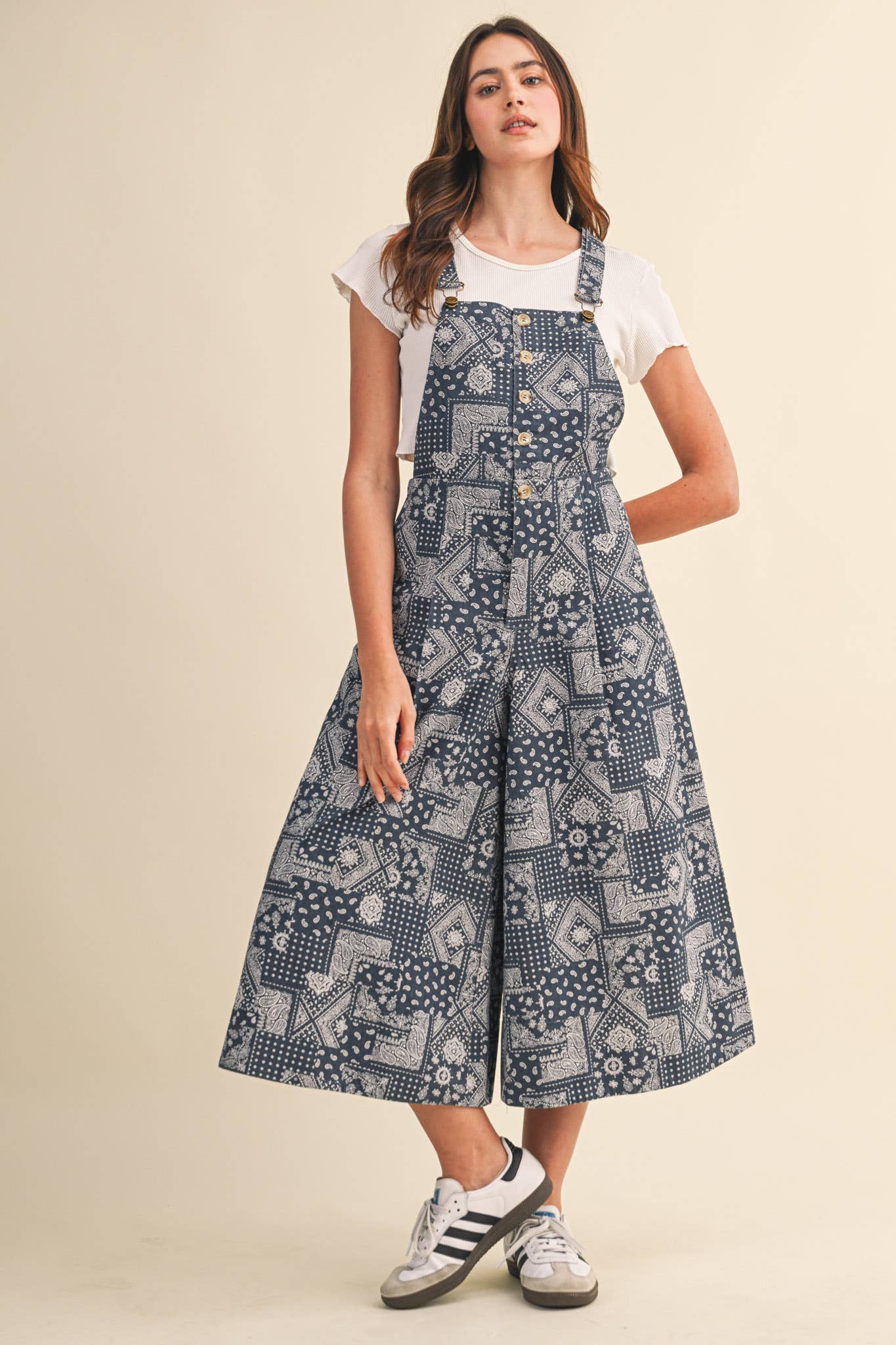 Blue & Navy Bandana Print Overalls