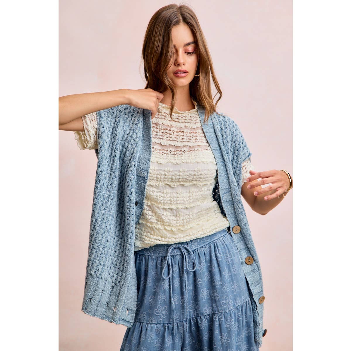 Washed Denim Knit Cardigan