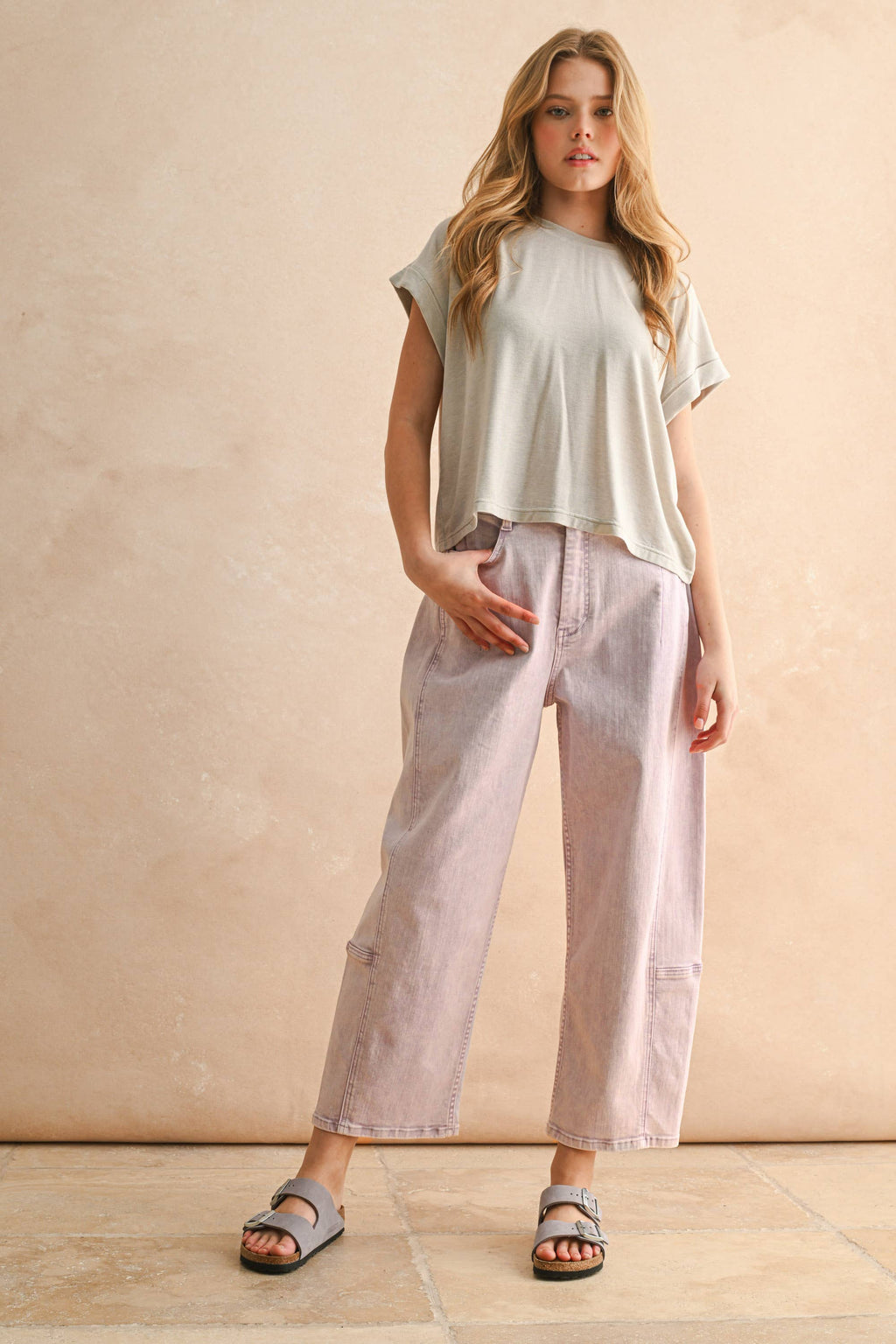Lilac Pop Color Barrel Pants