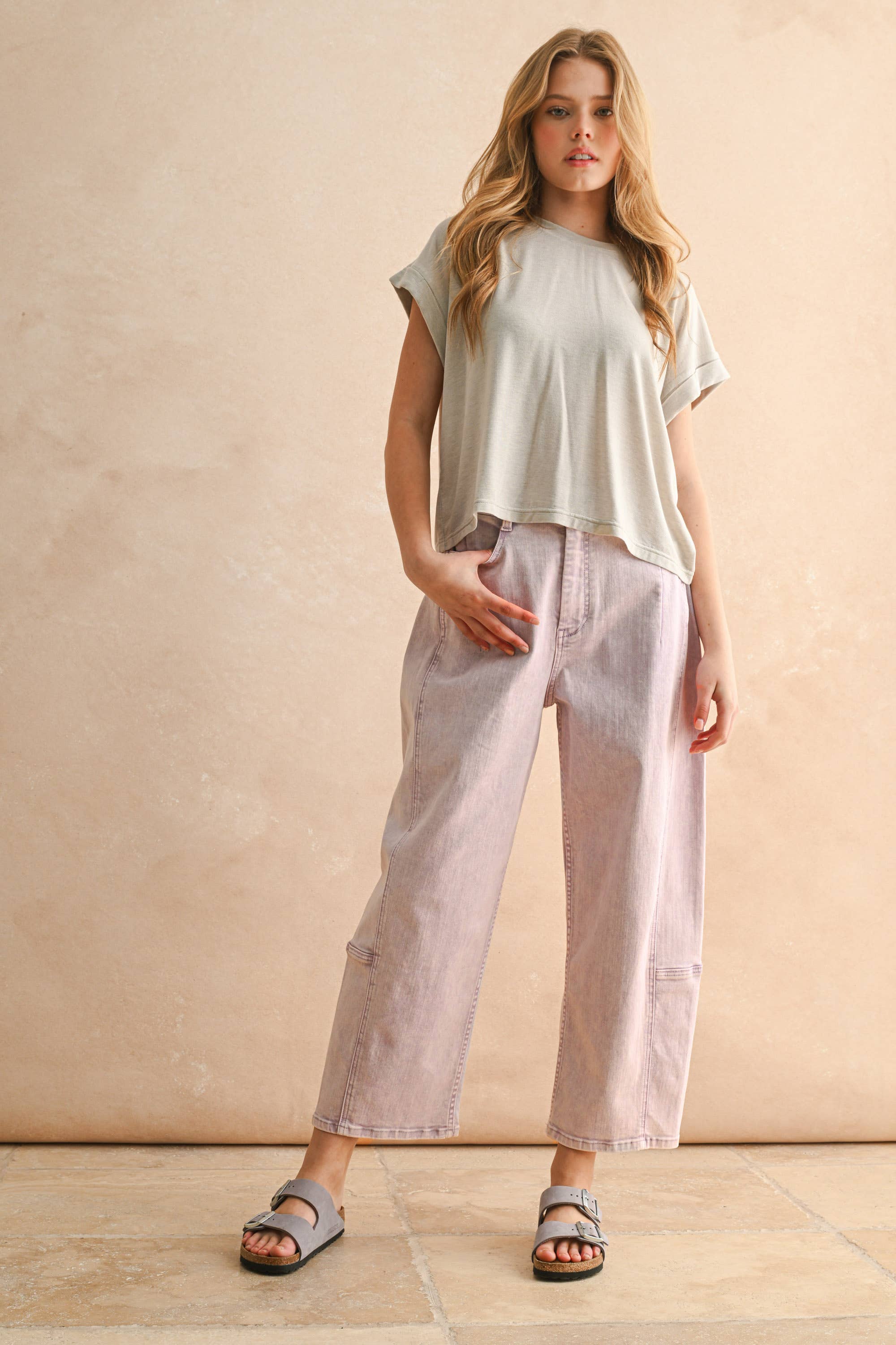 Lilac Pop Color Barrel Pants