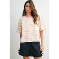 Ivory & Pink Striped Boxy Cropped T-Shirt