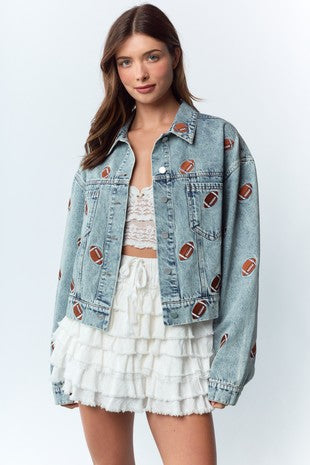 Football Embroidered Denim Jacket