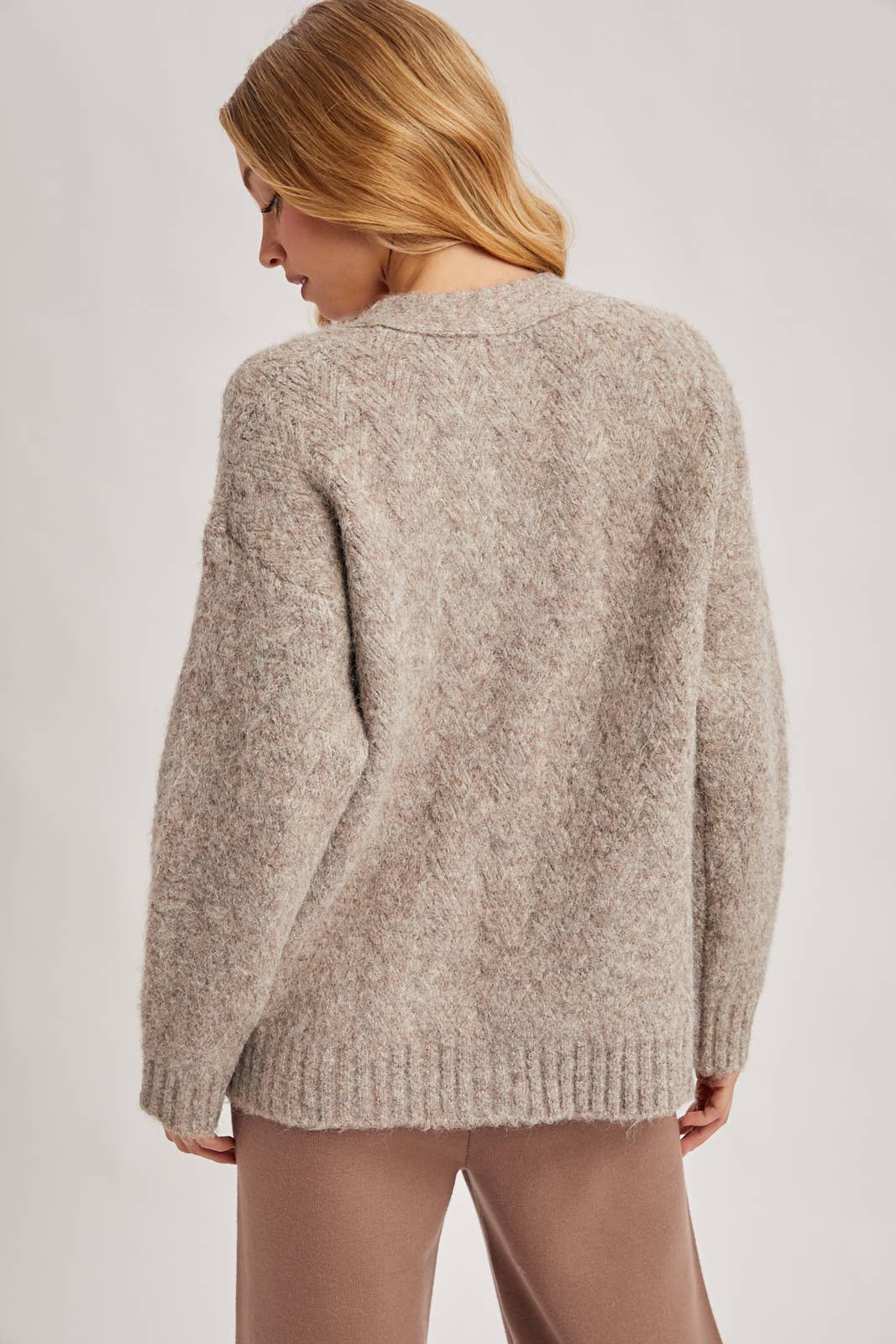 Latte Button Down Knit Sweater Cardigan
