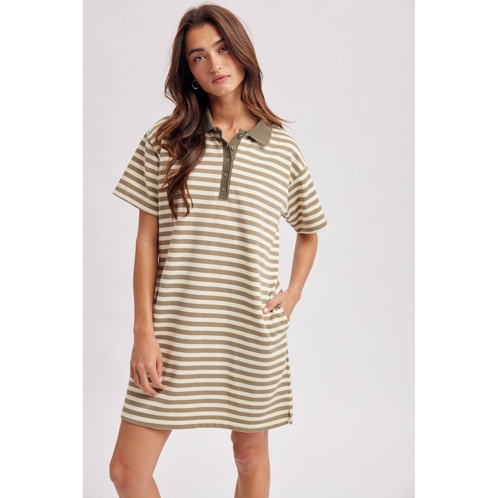 Olive & Cream Striped T-Shirt Mini Dress
