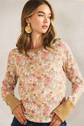Floral Waffle Thumb Hole Floral Top