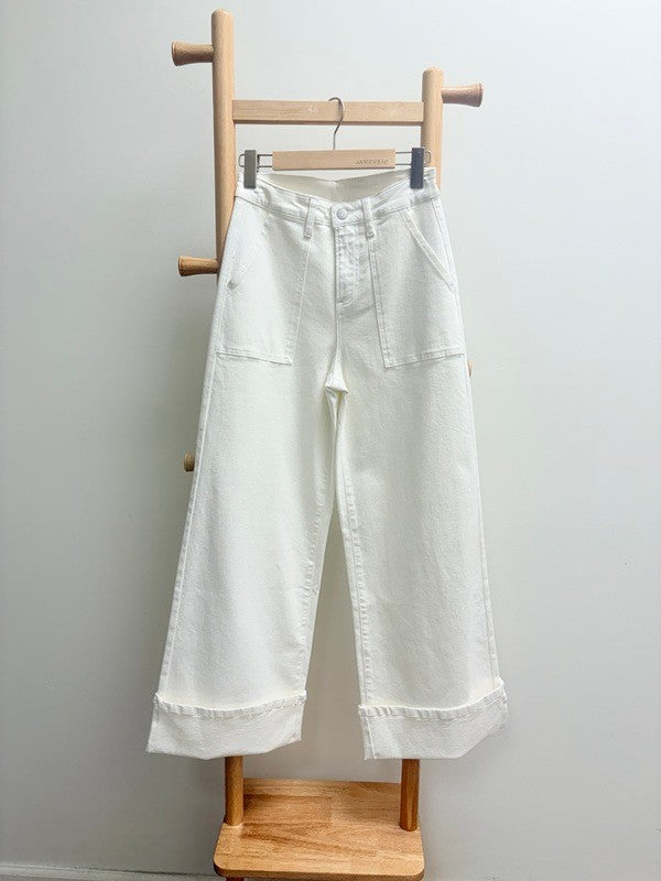 White Wide Leg Cuff Jean