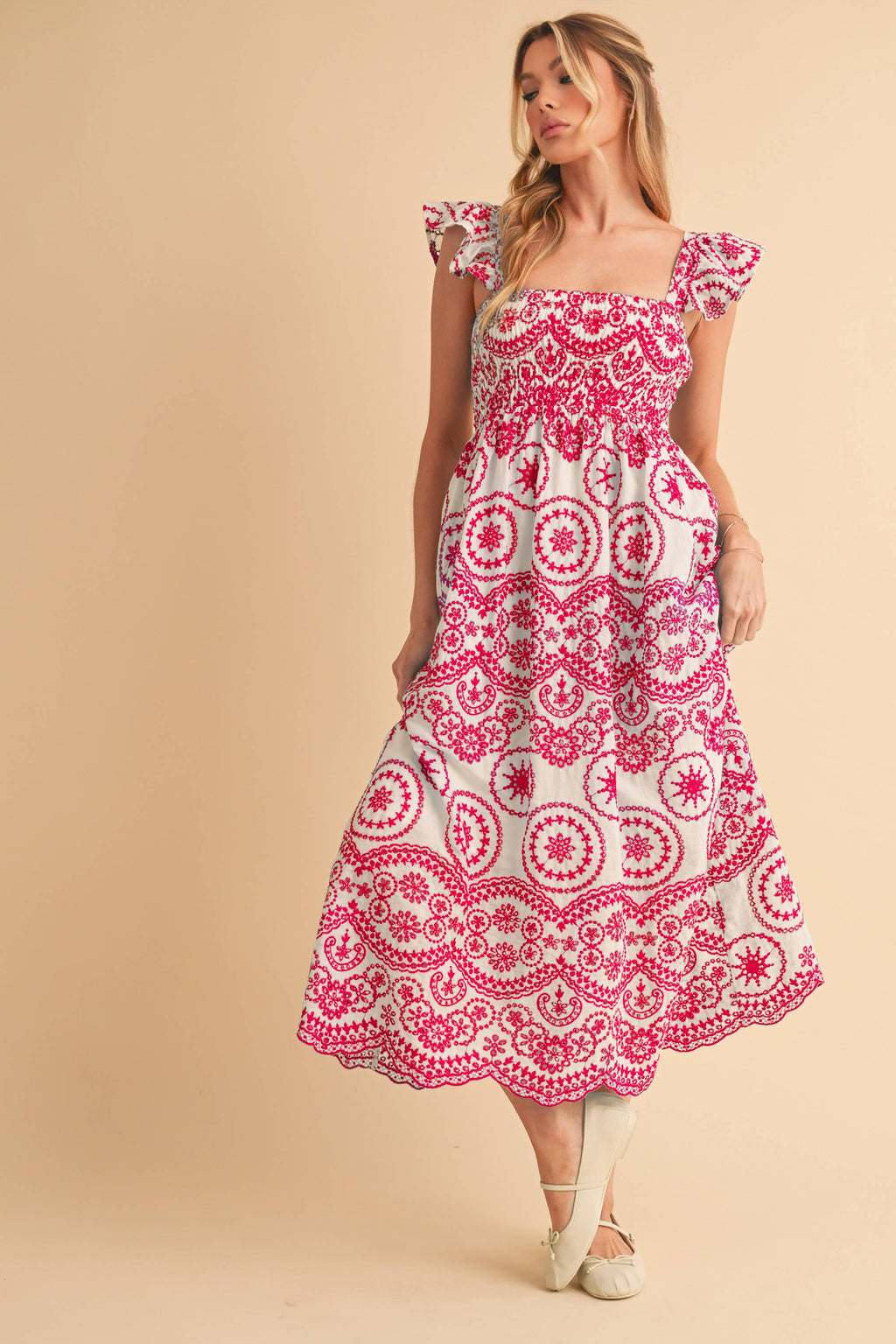 Red Embroidered Maxi Sundress