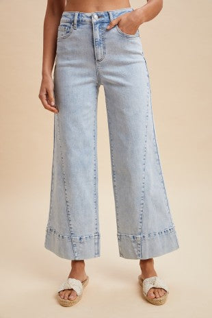 Light Denim Cropped Wide Leg Jean