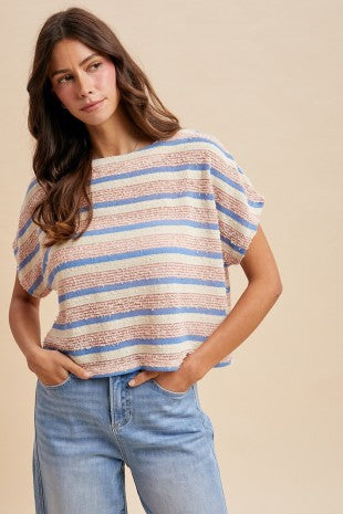Pink Striped Crop Knit Top