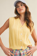 Lemon Cable Knit Button Vest
