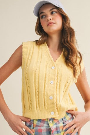Lemon Cable Knit Button Vest