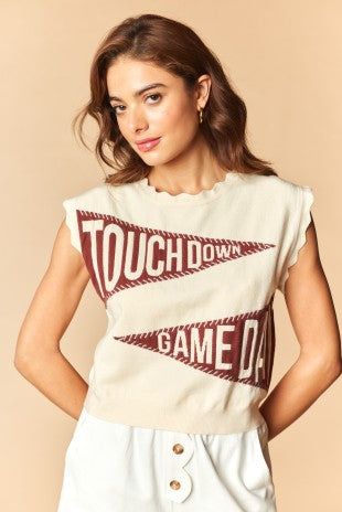 Beige & Brown Gameday Knit Top