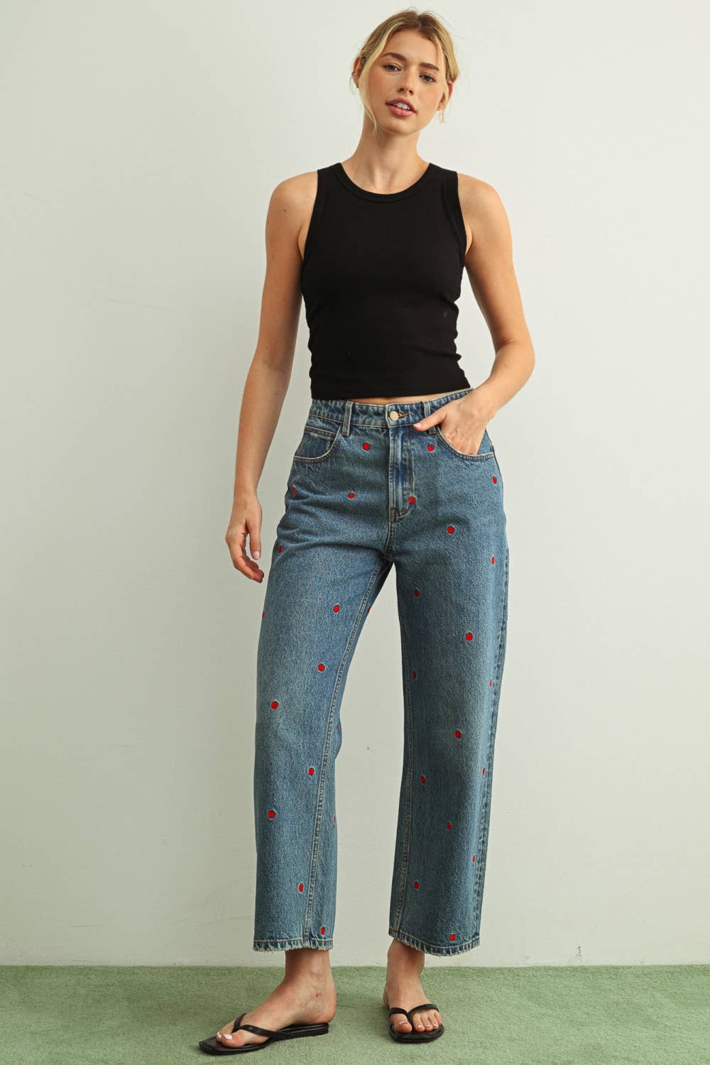 Denim Embroidered Pants
