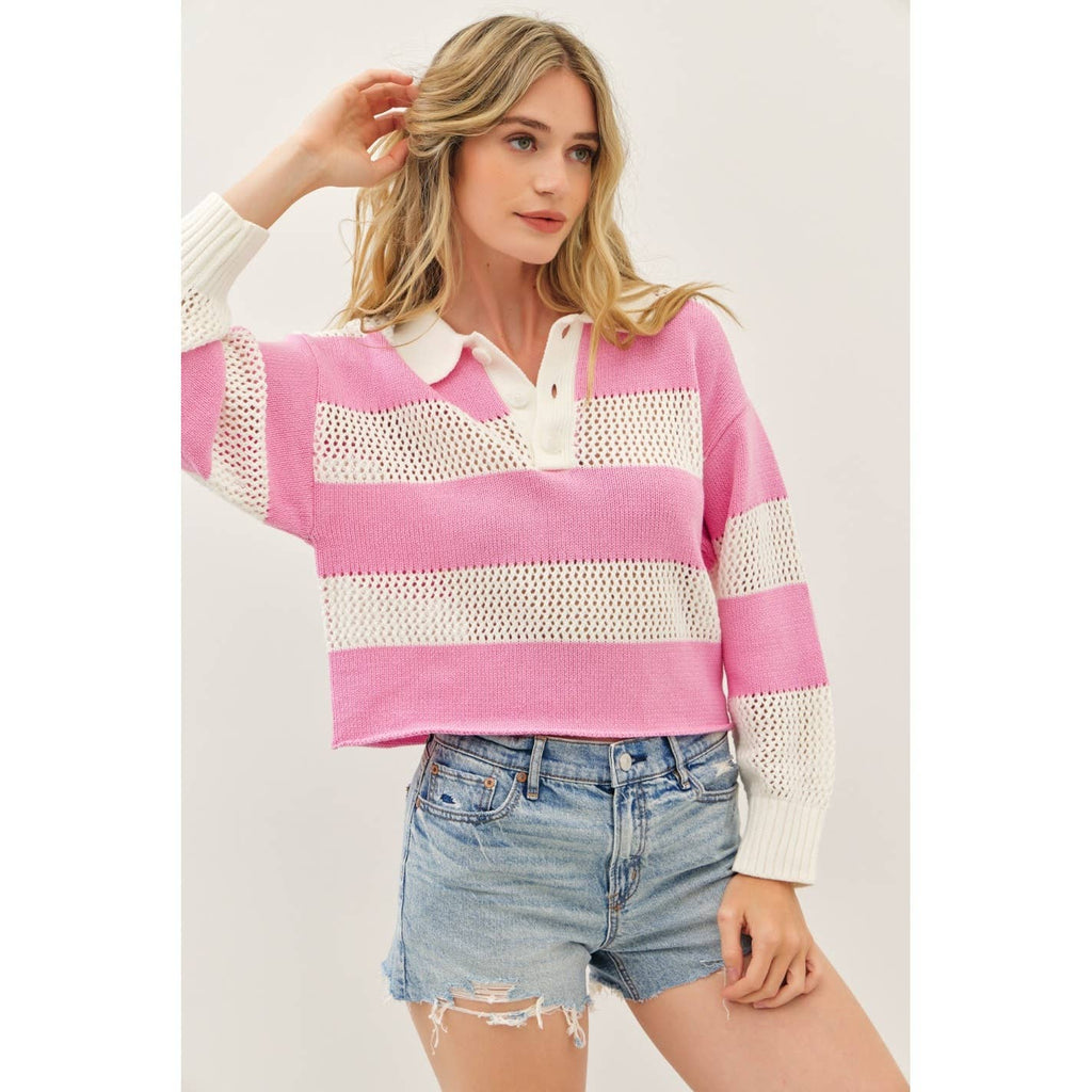Pink Wide Stripe Spring Sweater