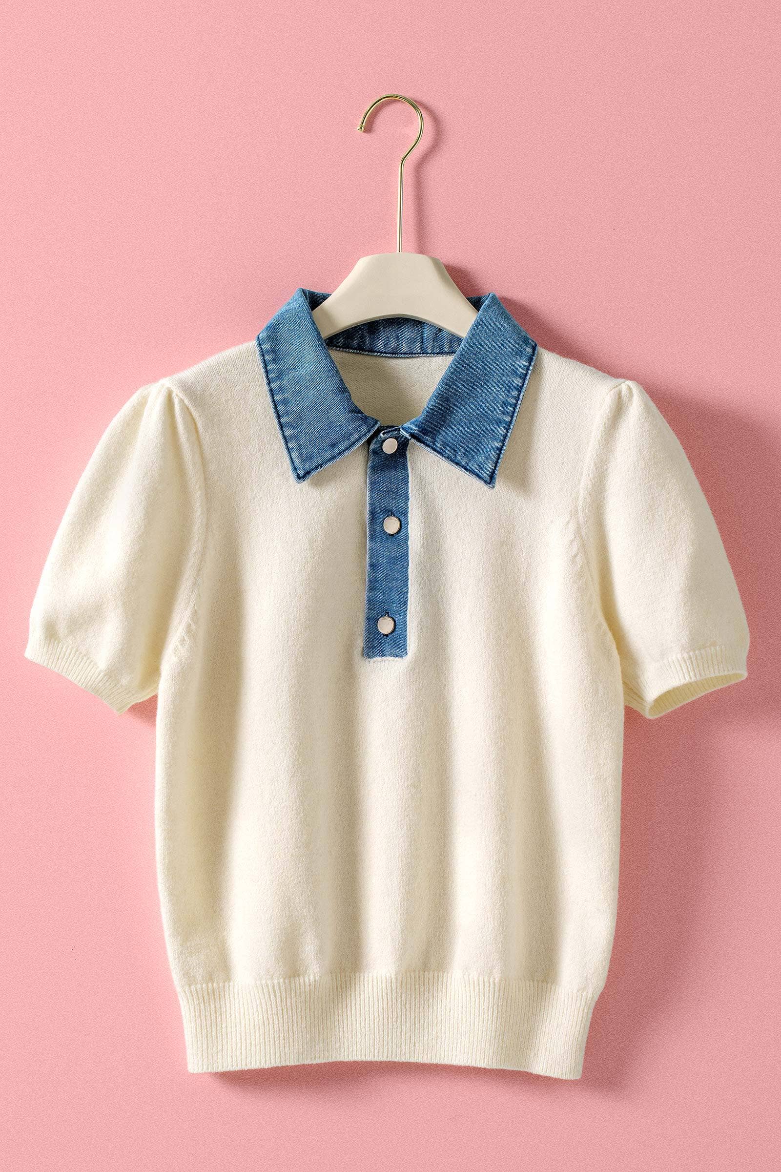 Ivory & Blue Collared Sweater Top
