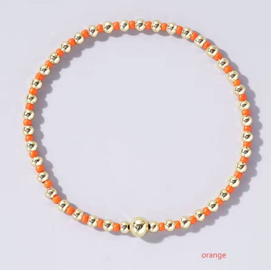 Orange Boho Ball Beaded Bracelet