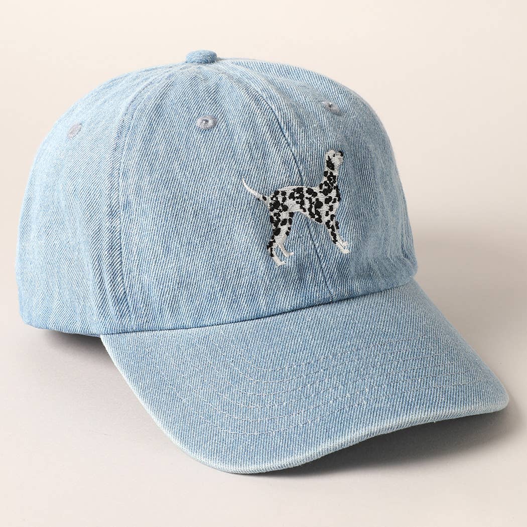 Denim Dalmatian Dog Embroidered Baseball Cap