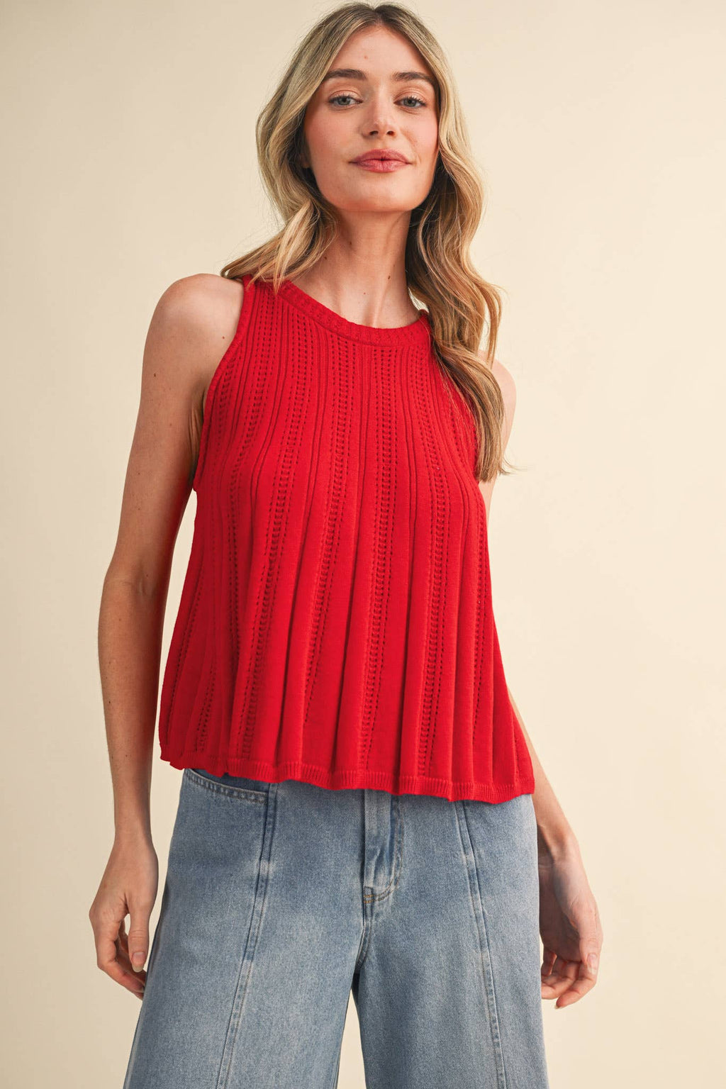Poppy Red Sleeveless Knit Tank