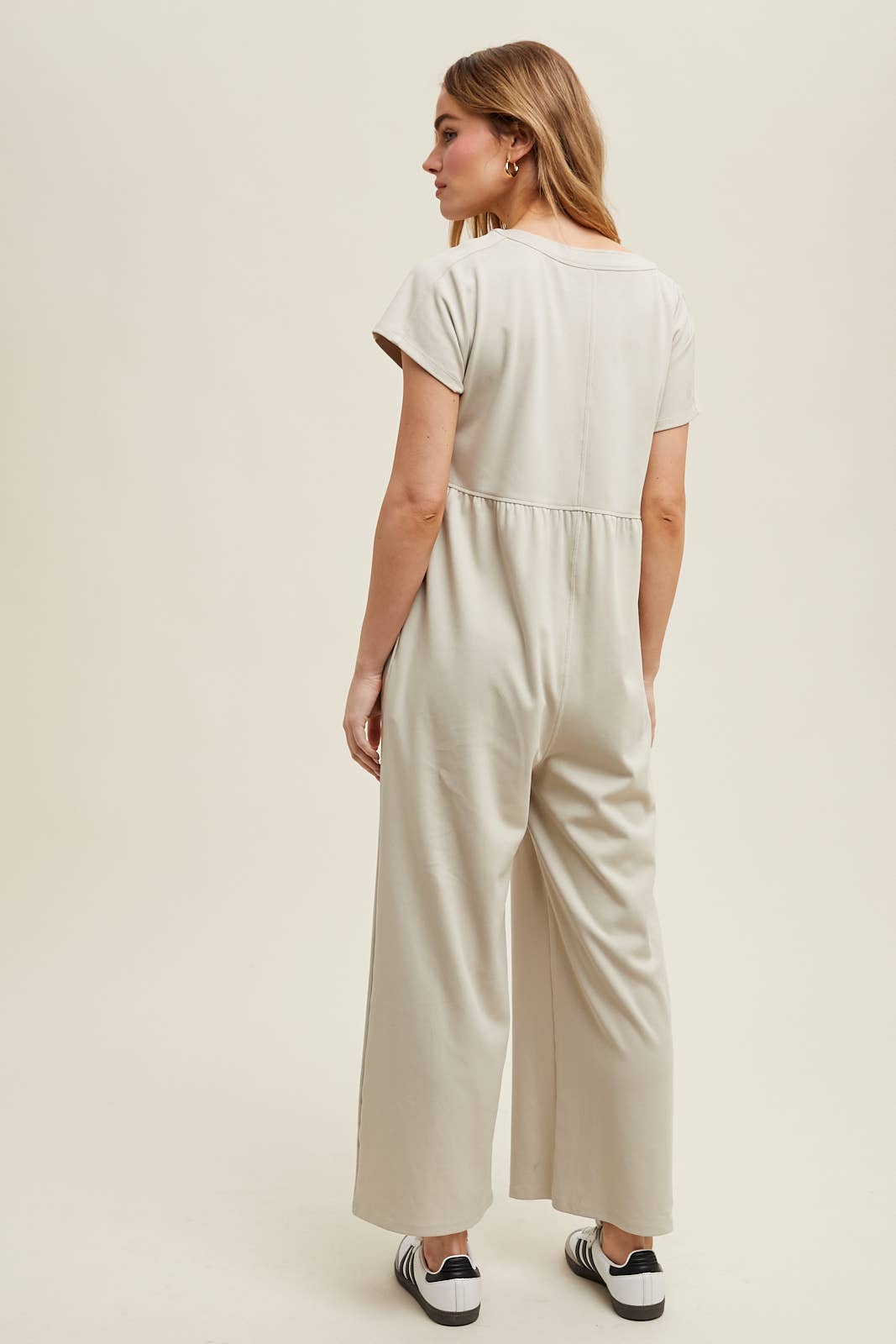 Stone Short Sleeve Button Up Jumpsuit