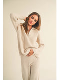 Oatmeal Waffle Half Zip Sweater