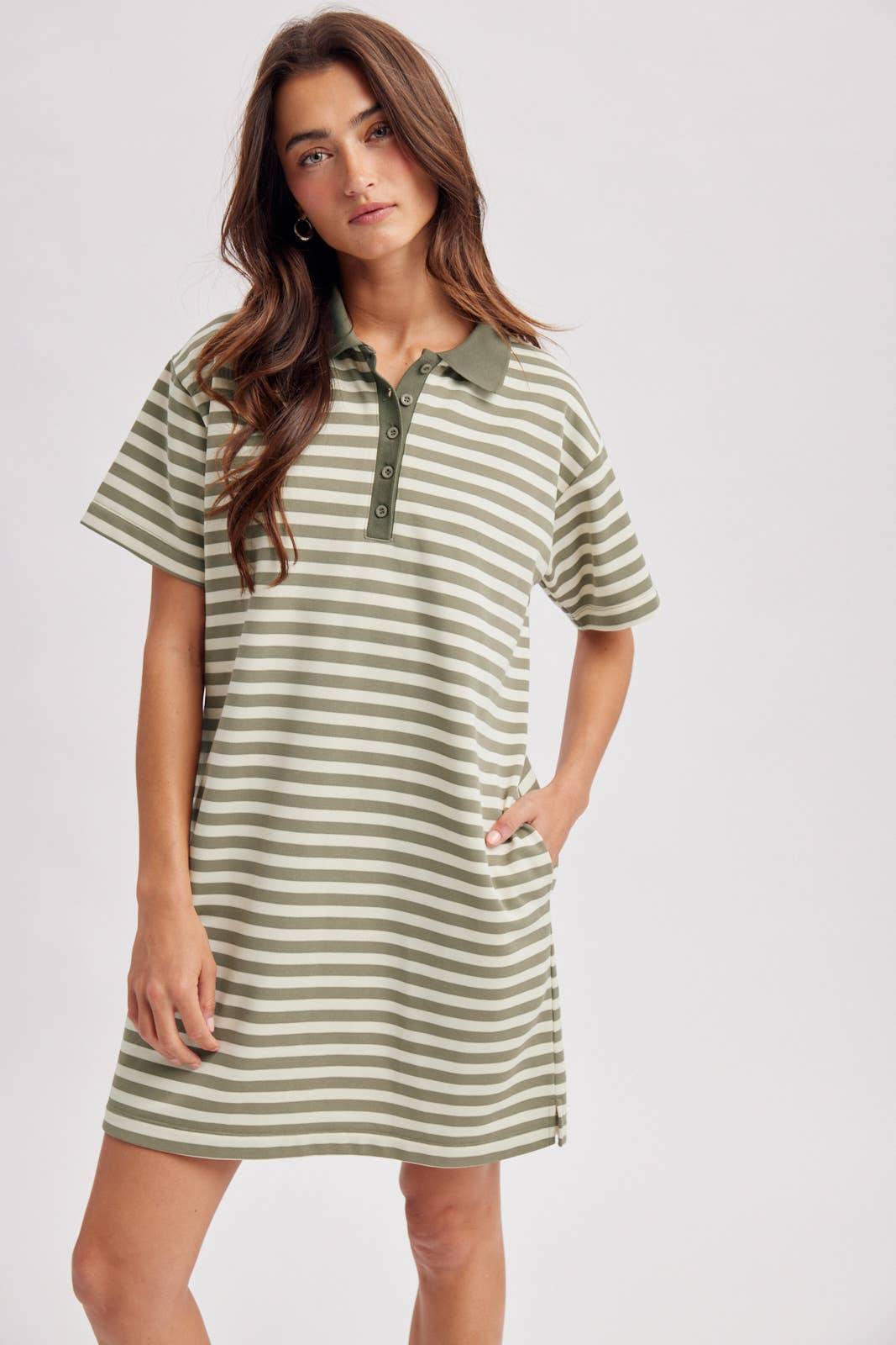 Olive & Cream Striped T-Shirt Mini Dress