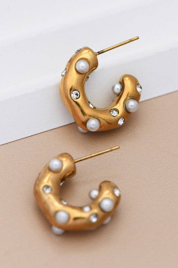 Pearl & Gold Stainless Steel Hoop Earrings
