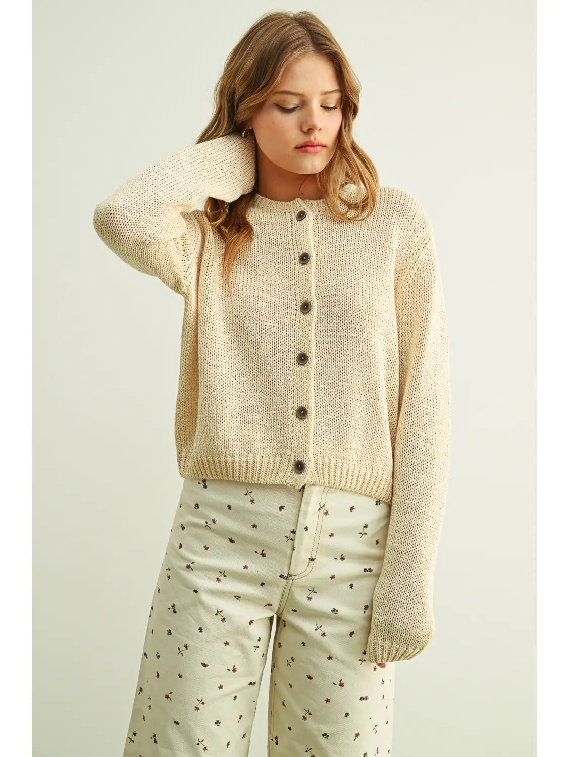 Beige Button Front Cardigan