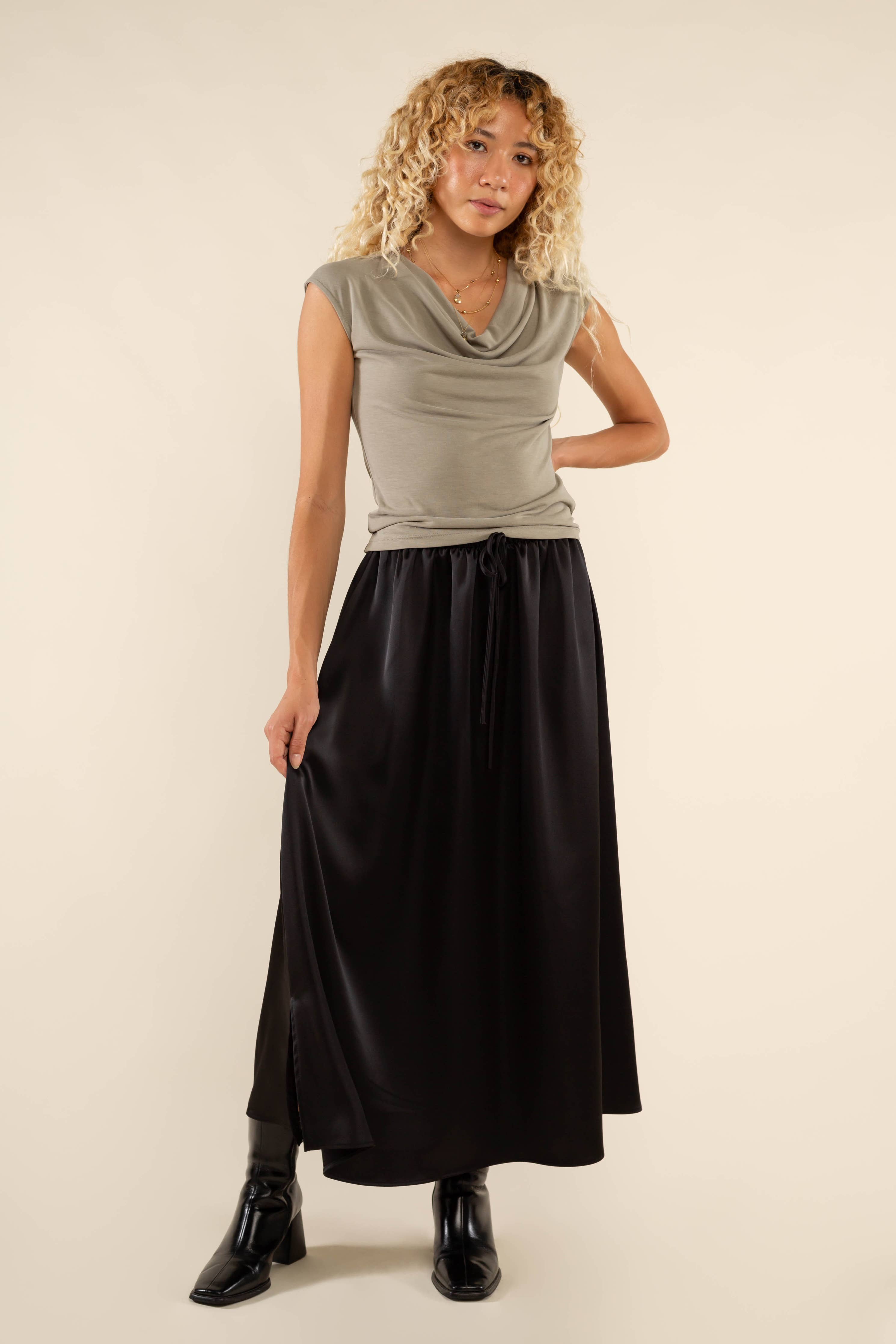 Black Satin Maxi Skirt