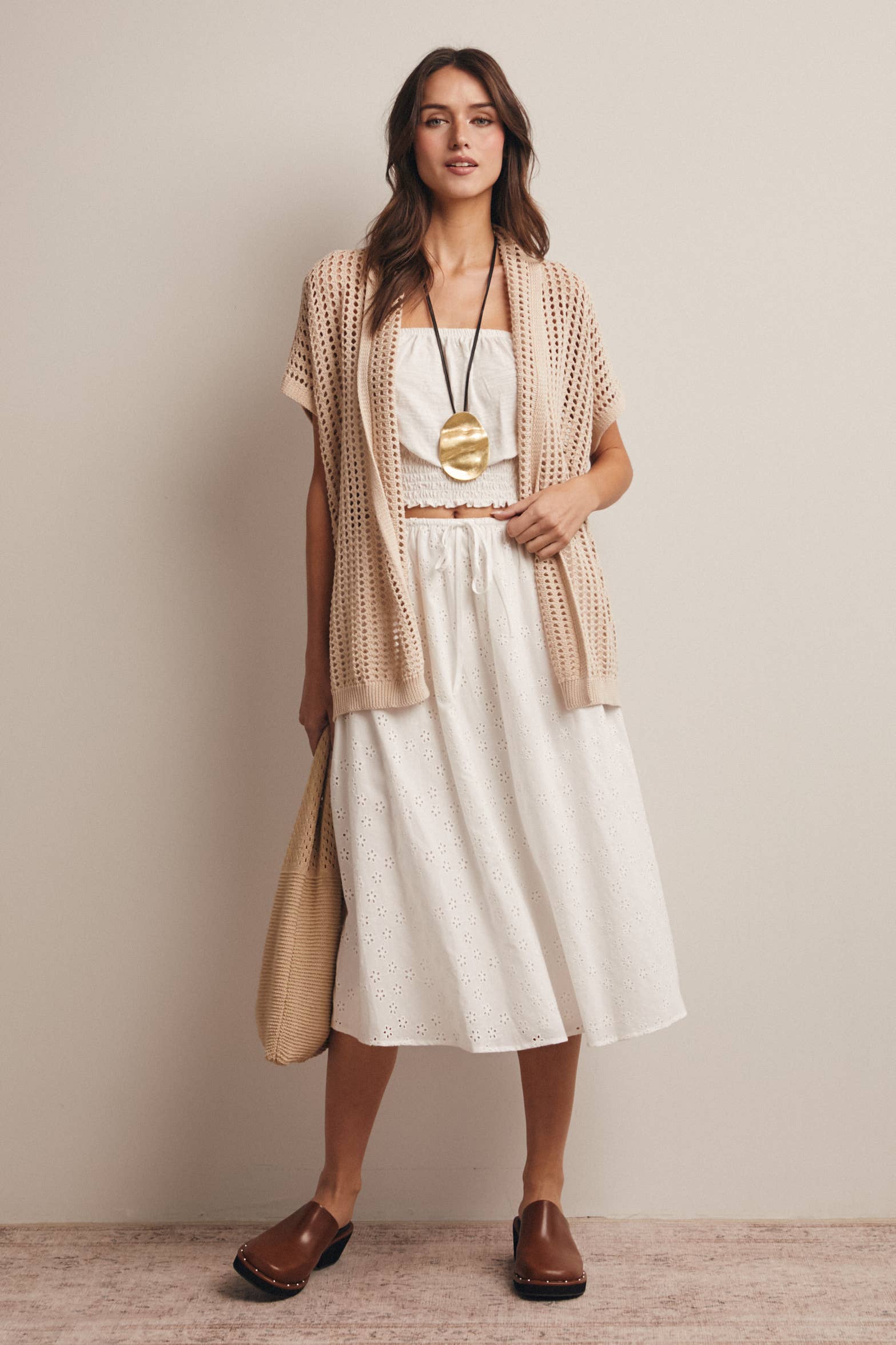 Natural Open Knit Belted Cardigan