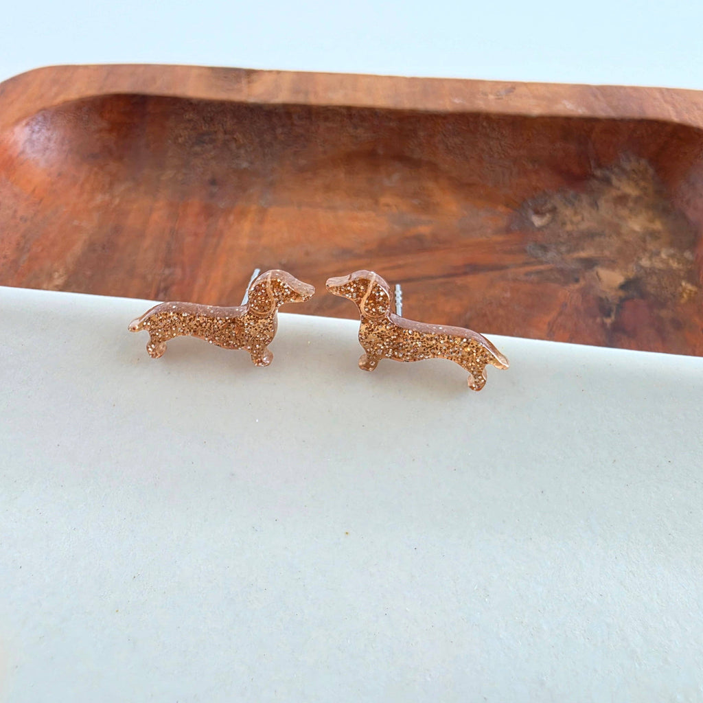 Brown Glitter Dainty Dachshund Studs